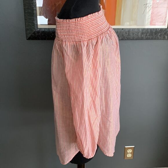 MICHAEL MICHAEL KORS orange & gold thread pinstripe off shoulder linen blend top - Picture 6 of 9